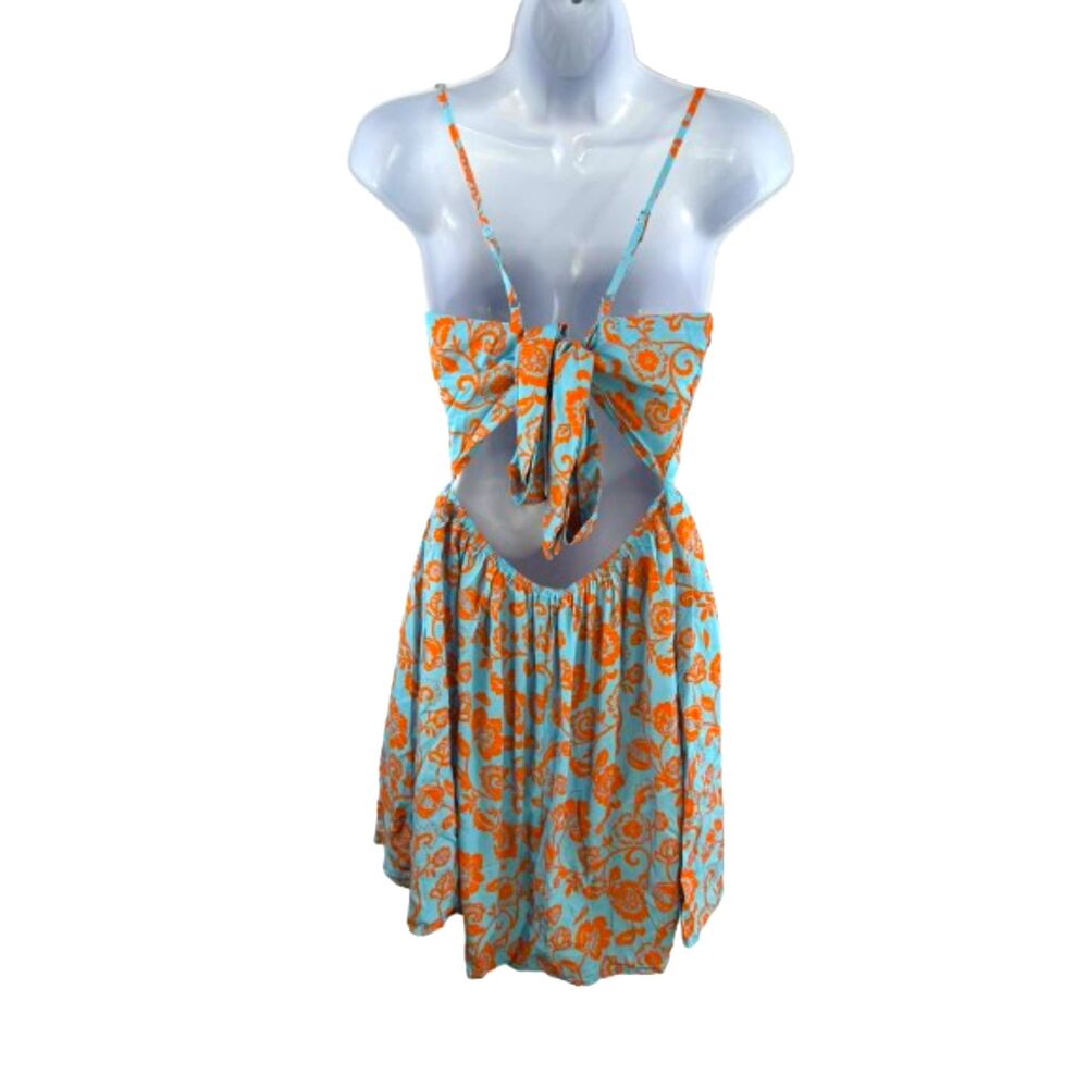 Cupshe NWT Paisley Blue/ Orange Floral Print Cutout Mini Dress Size S - Picture 3 of 5